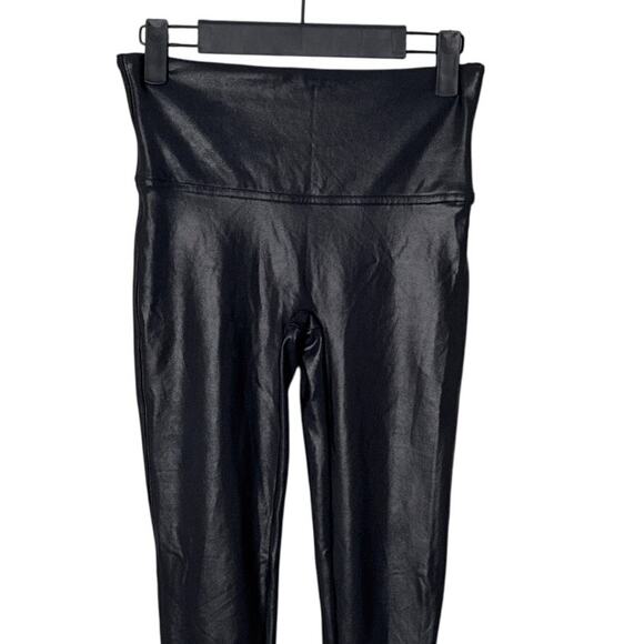 SPANX High Rise Faux Leather Shine Black Leggings Size Medium - Picture 13 of 13